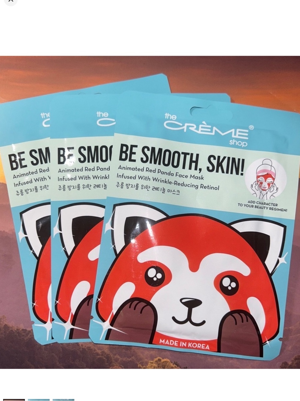The Crème Shop 'Be Smooth, Skin!' Red Panda Face Mask Set of 3 NEW